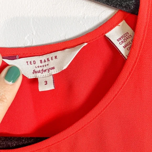 Ted Baker Glana Circle Hem Mini Dress Orange/Red - Picture 4 of 8